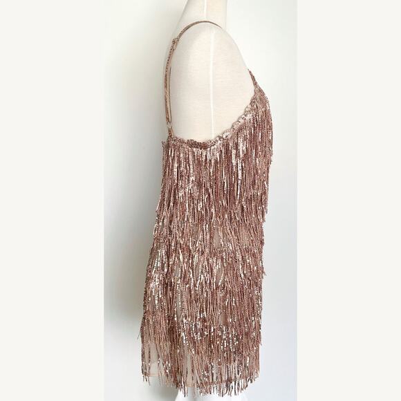 Bronx and Banco Isle Rose Gold Sequin Fringe Mini Dress - Picture 5 of 7